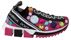 Dolce & Gabbana Pink Black Crystal Womens Sneakers Shoes