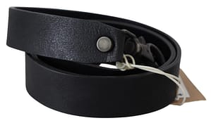 Black Wide Leather Rustic Hook Metal Buckle Belt