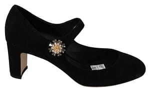 Dolce & Gabbana Black Suede Block Heels Mary Jane Shoes