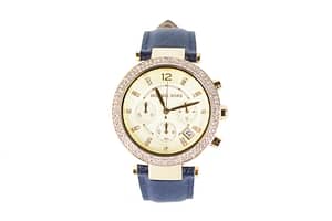 Michael Kors (MK2280) Parker Ladies Chronograph Quartz Gold Glitz Dial Blue Two-Strap Watch