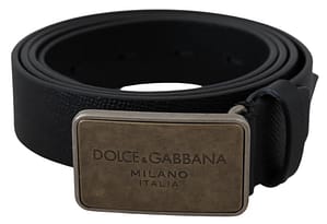 Dolce & Gabbana Black Leather Logo Square Buckle Belt
