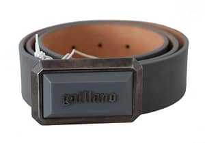 John Galliano Gray Leather Luxury Wide Buckle Fancy Waist Belt