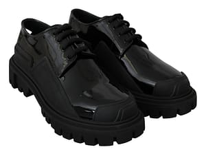Black Leather Platform Broques Shoes