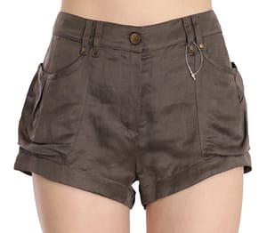 PLEIN SUD Brown Mid Waist Linen Micro Mini Shorts