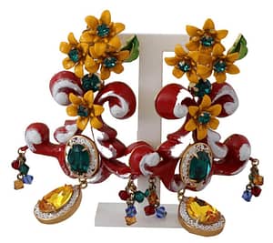 Dolce & Gabbana Multicolor Carretto Crystal Gold Tone Brass Earrings