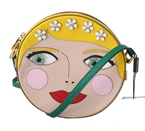 Dolce & Gabbana GLAM Round Yellow Bambola Russia Crystal Crossbody Bag