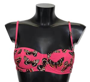 Dolce & Gabbana Pink Butterflies Print Women Swimwear Bikini Tops