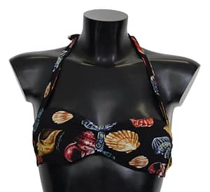 Dolce & Gabbana Black Seashells Print Halter Swimwear Bikini Tops