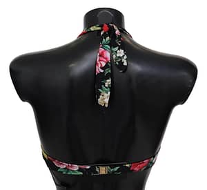 Black Floral Print Women Swimwear Bikini Tops