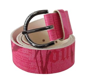 Pink Leather Letter Logo Design Round Buckle Belt