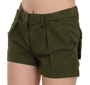Green Mid Waist 100% Cotton Mini Shorts