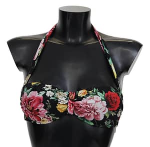 Dolce & Gabbana Black Floral Print Women Swimwear Bikini Tops