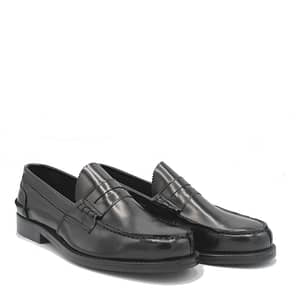 Black Spazzolato Leather Mens Loafers Shoes