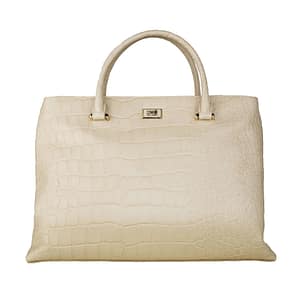 Cavalli Class Cream White Calf Leather Handbag