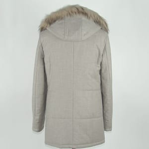 Grey Wool & Fur Hooded Jacket Coat