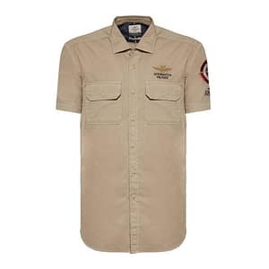 Aeronautica Militare Beige Cotton Short Sleeved Shirt