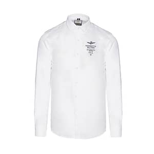 Aeronautica Militare White Cotton Long Sleeve Logo Shirt