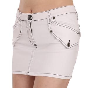White Cotton Stretch Casual Mini Skirt