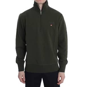 Aeronautica Militare Green Cotton Stretch Half Zipper Sweater