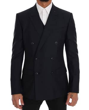 Dolce & Gabbana Blue Wool Silk MARTINI Vest and Blazer