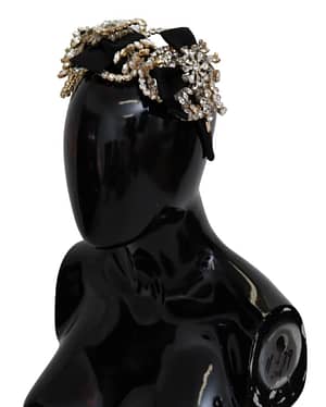 Black Gold Clear Crystal Embellished Silk Fiocco Diadem Headband