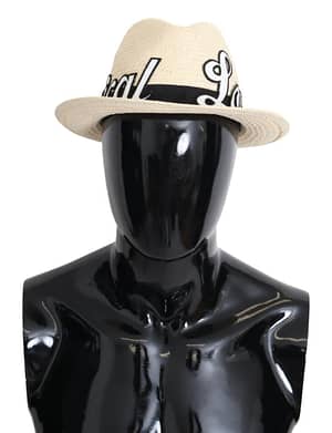 Dolce & Gabbana Beige Love Tropical Straw Fedora Cap Men Hat