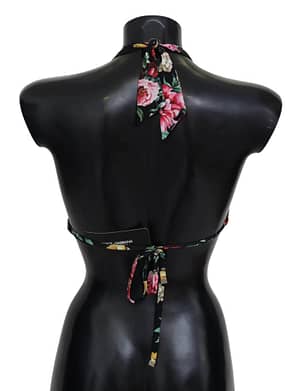 Black Floral Print Women Swimwear Bikini Tops