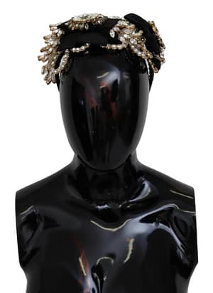 Dolce & Gabbana Black Gold Clear Crystal Embellished Silk Fiocco Diadem Headband