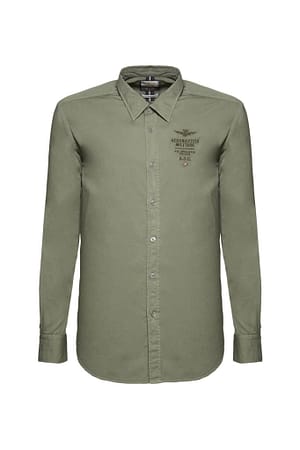 Aeronautica Militare Green Cotton Regular Fit Shirt