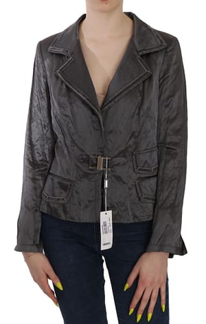 BENCIVENGA Gray Metal Lock Front Wool Blazer Jacket