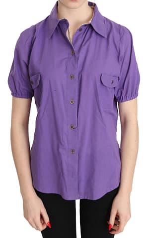 BENCIVENGA Purple Floral Lining Short Sleeve Polo Top Blouse