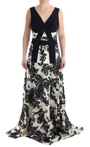Cédric Charlier Black White Long Printed Gown Dress