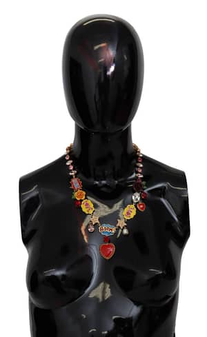 Dolce & Gabbana Gold Cartoon Love Star Boom Crystals Chain Necklace