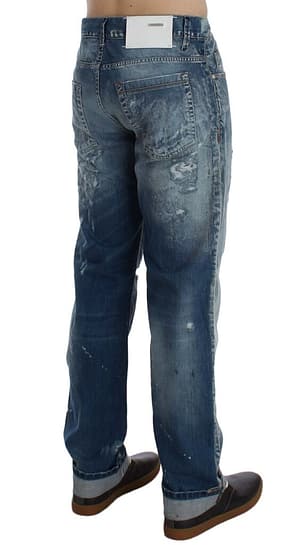 Acht Blue Wash Torn Denim Cotton Regular Fit Jeans
