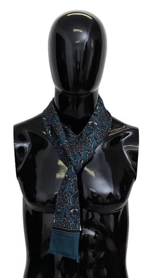 Dolce & Gabbana Blue Floral Skinny Neck Wrap Fringe Scarf Silk