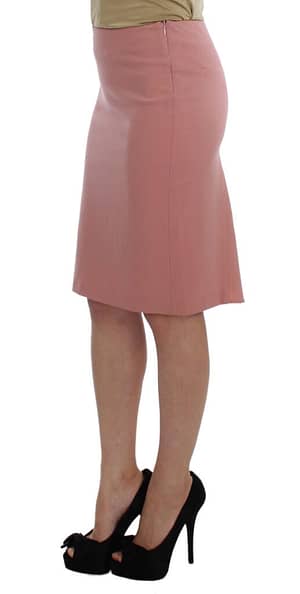 Pink Wool Stretch Straight Pencil Skirt