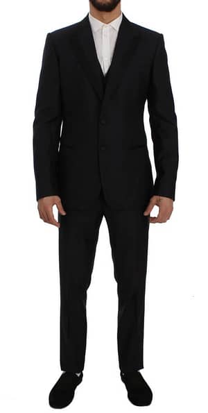 Dolce & Gabbana Blue Silk Wool Slim Fit 3 Piece Suit