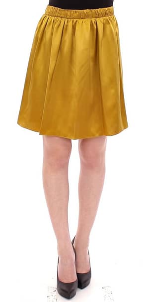 Andrea Incontri Gold Silk Solid Mini A-Line Skirt