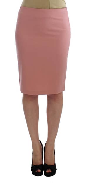 Exte Pink Wool Stretch Straight Pencil Skirt