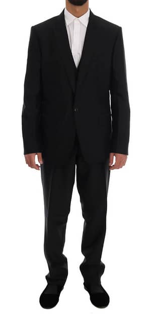 Dolce & Gabbana Black Wool Silk One Button Slim Fit Suit