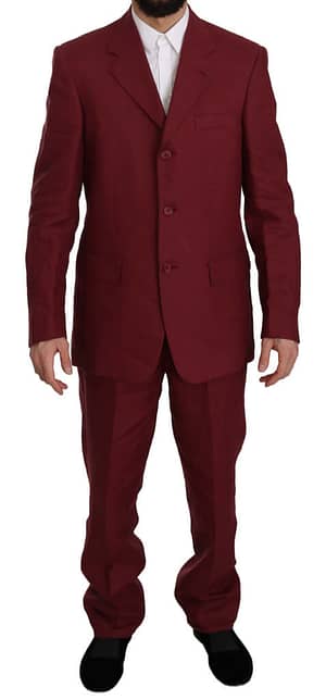 Romeo Gigli Two Piece 3 Button Bordeaux Linen Solid Suit