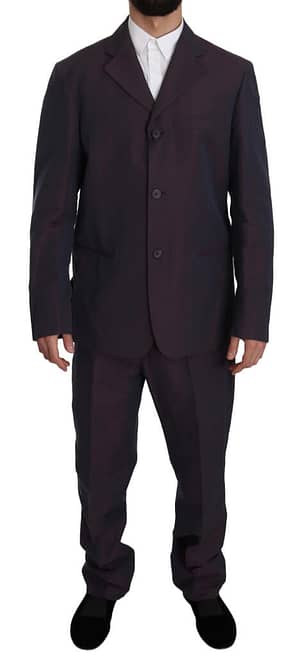 Romeo Gigli Purple Solid Two Piece 3 Button Linen Suit