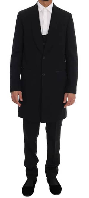 Dolce & Gabbana Black Wool Long 3 Piece Two Button Suit