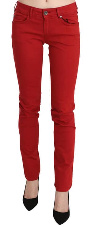 PLEIN SUD Red Cotton Stretch Low Waist Skinny Trouser Jeans
