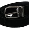 Black Velvet Leather Silver Oval Buckle Belt
