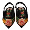 Black Floral Crystal Slingbacks Flats Shoes