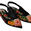 Black Floral Crystal Slingbacks Flats Shoes