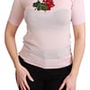 Dolce & Gabbana Pink Floral Embroidered Blouse Cashmere Top