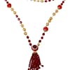 Gold Tone Brass Red Crystals Pendant Opera Chain Necklace