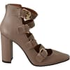 My Twin Brown Leather Block Heels Multi Buckle Pumps Shoes